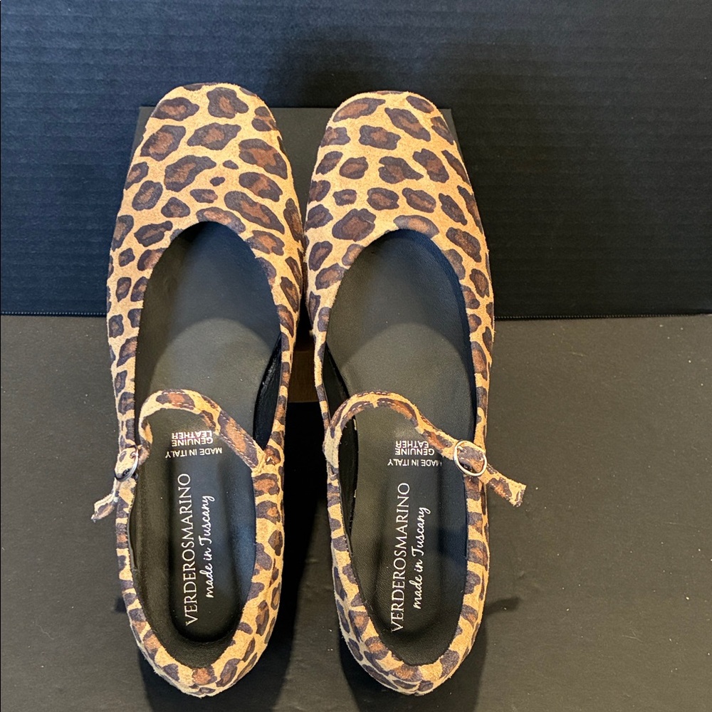 VerdeRosaMarino Leopard Print Mary Jane Flats with Square Toe